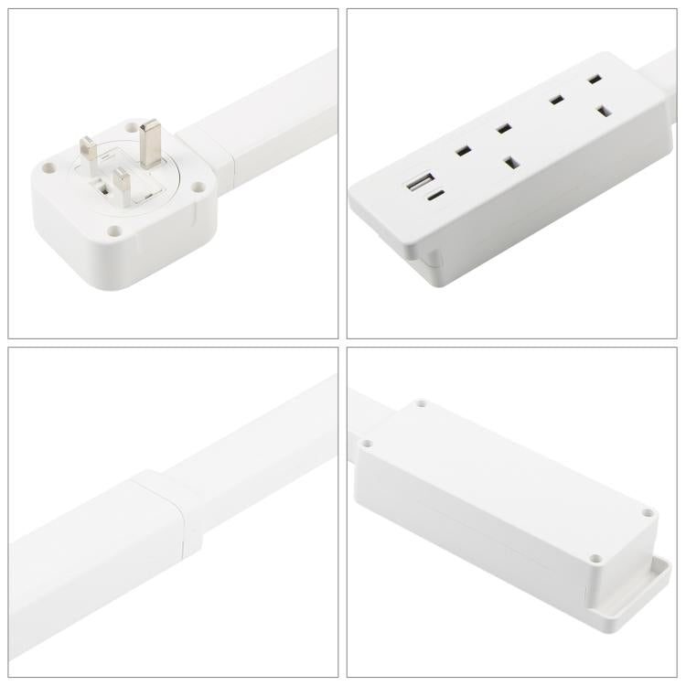 UK Plug Square Power Outlet Extender Power Socket Extension Tool With USB / Type-C Fast Charging, 3 AC + USB, UK Plug