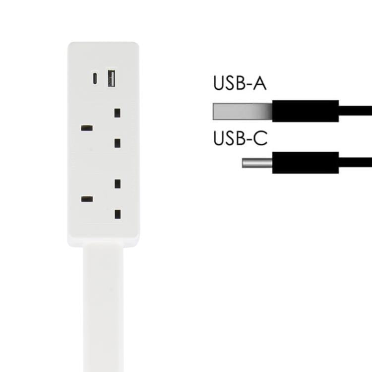 UK Plug Square Power Outlet Extender Power Socket Extension Tool With USB / Type-C Fast Charging, 3 AC + USB, UK Plug