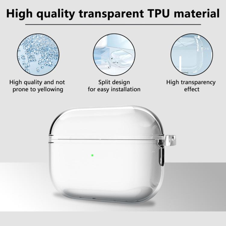 XDcase Transparent TPU Earbud Protective Case with Carabiner, For AirPods Pro 3, For AirPods 4, For AirPods Pro 2 / 1
