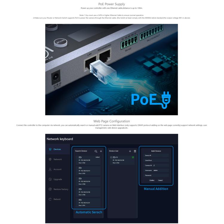 FEELWORLD KBC20 NDI PTZ Camera Controller Joystick Keyboard Control Multiple Control Protocol PoE Supported, EU Plug, US Plug, UK Plug, AU Plug