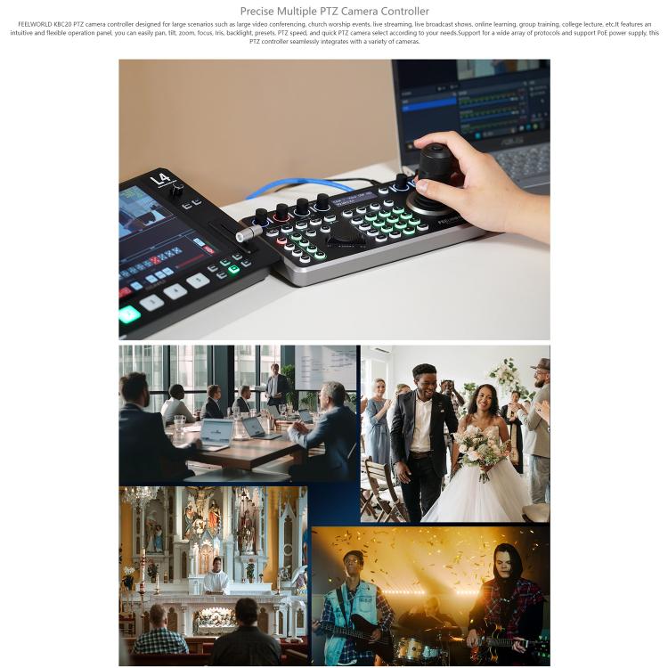 FEELWORLD KBC20 NDI PTZ Camera Controller Joystick Keyboard Control Multiple Control Protocol PoE Supported, EU Plug, US Plug, UK Plug, AU Plug