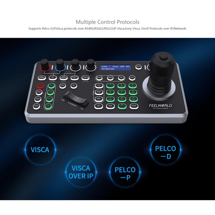 FEELWORLD KBC20 NDI PTZ Camera Controller Joystick Keyboard Control Multiple Control Protocol PoE Supported, EU Plug, US Plug, UK Plug, AU Plug