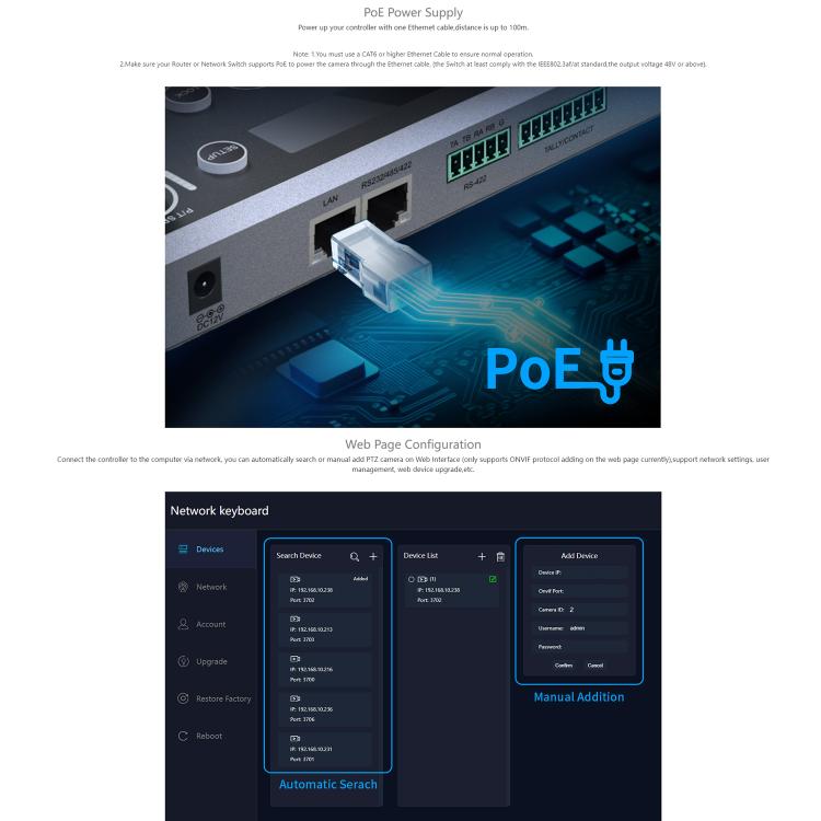 FEELWORLD KBC20N NDI PTZ Camera Controller Joystick Keyboard Control Multiple Control Protocol PoE Supported, EU Plug, US Plug, UK Plug, AU Plug