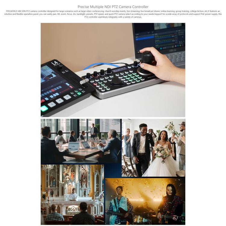 FEELWORLD KBC20N NDI PTZ Camera Controller Joystick Keyboard Control Multiple Control Protocol PoE Supported, EU Plug, US Plug, UK Plug, AU Plug