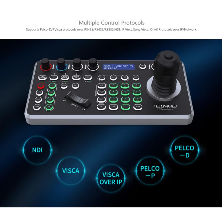 FEELWORLD KBC20N NDI PTZ Camera Controller Joystick Keyboard Control Multiple Control Protocol PoE Supported, EU Plug, US Plug, UK Plug, AU Plug