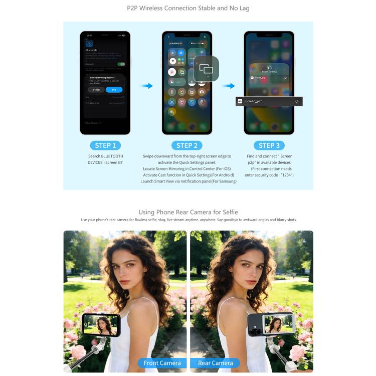 FEELWORLD MC4 Selfie Screen Monitor for Vlog Live Stream Magnetic Back Wireless Connection with Remote Control