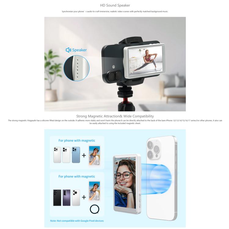 FEELWORLD MC4 Selfie Screen Monitor for Vlog Live Stream Magnetic Back Wireless Connection with Remote Control