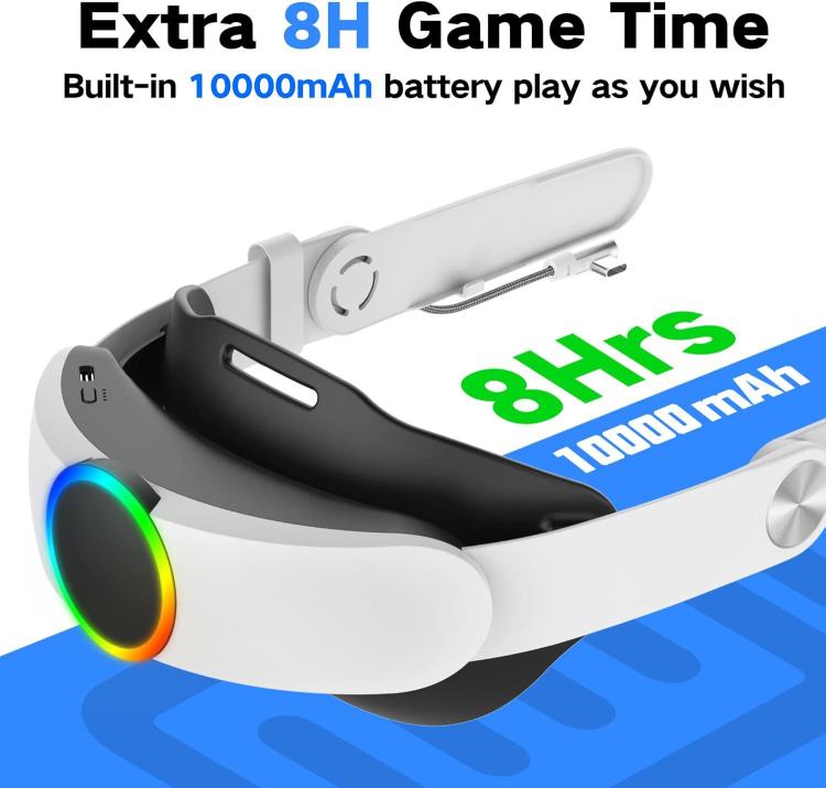 WG38 VR Head Strap with 1000mAh Battery, RGB Ver. For Meta Quest 3 / 3S, Magnetic Ver. For Meta Quest 3 / 3S, RGB Ver. For Meta Quest 2, For Meta Quest 2