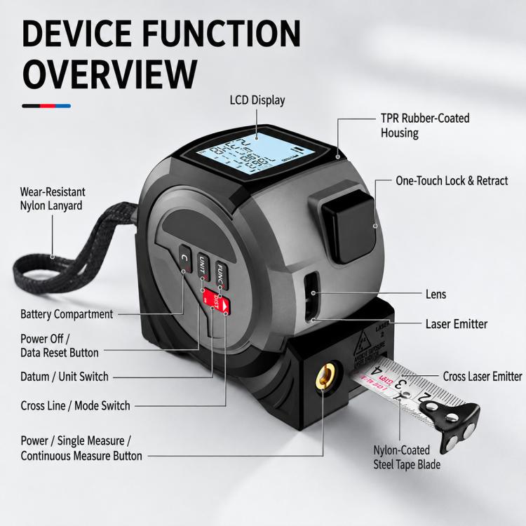 OUXIAOJIANG 3 in 1 High-Precision Handheld Cross Line Laser Rangefinder Digital Tape Measure, 40m, 60m