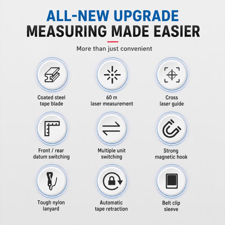 OUXIAOJIANG 3 in 1 High-Precision Handheld Cross Line Laser Rangefinder Digital Tape Measure, 40m, 60m