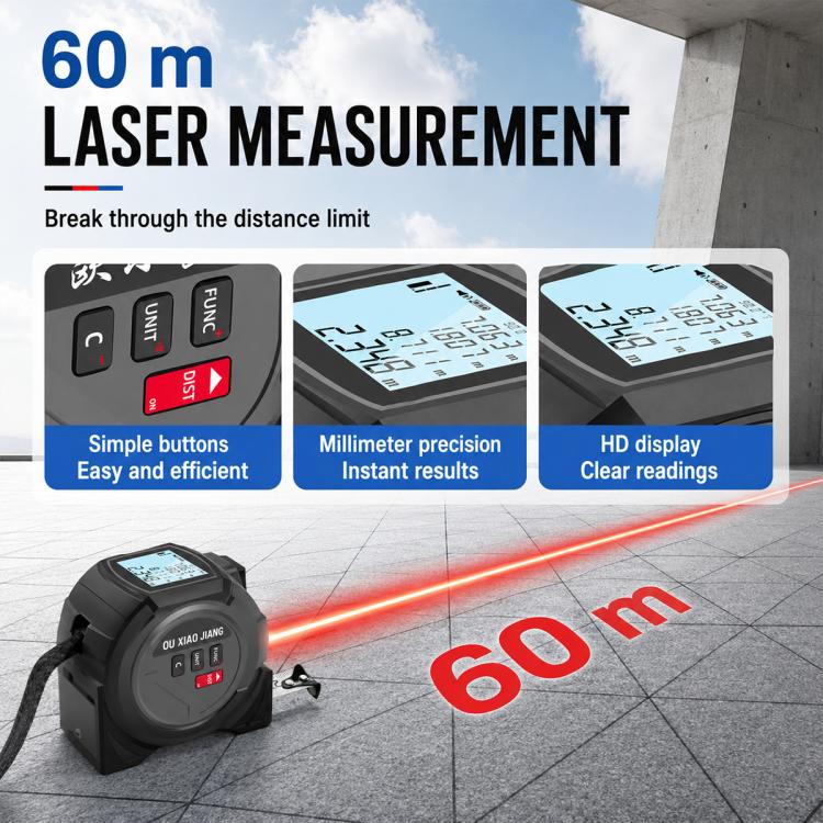 OUXIAOJIANG 3 in 1 High-Precision Handheld Cross Line Laser Rangefinder Digital Tape Measure, 40m, 60m