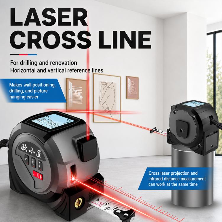OUXIAOJIANG 3 in 1 High-Precision Handheld Cross Line Laser Rangefinder Digital Tape Measure, 40m, 60m