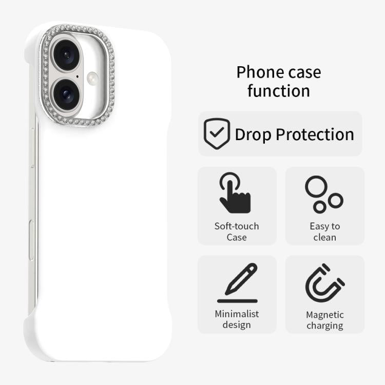 Candy Diamond Half-frame Frosted PC Hybrid TPU Phone Case, For iPhone 16 Plus, For iPhone 16, For iPhone 15 Pro Max
