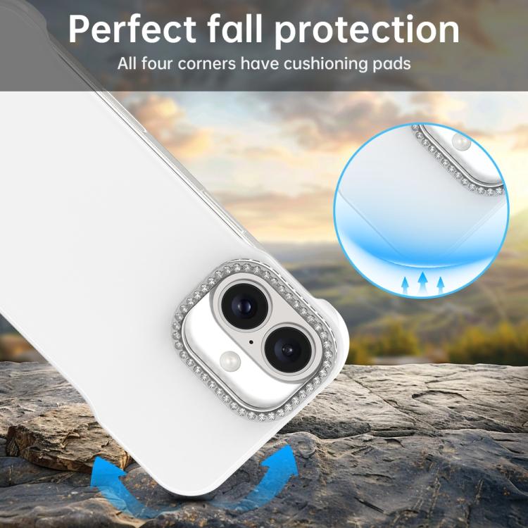 Candy Diamond Half-frame Frosted PC Hybrid TPU Phone Case, For iPhone 16 Plus, For iPhone 16, For iPhone 15 Pro Max