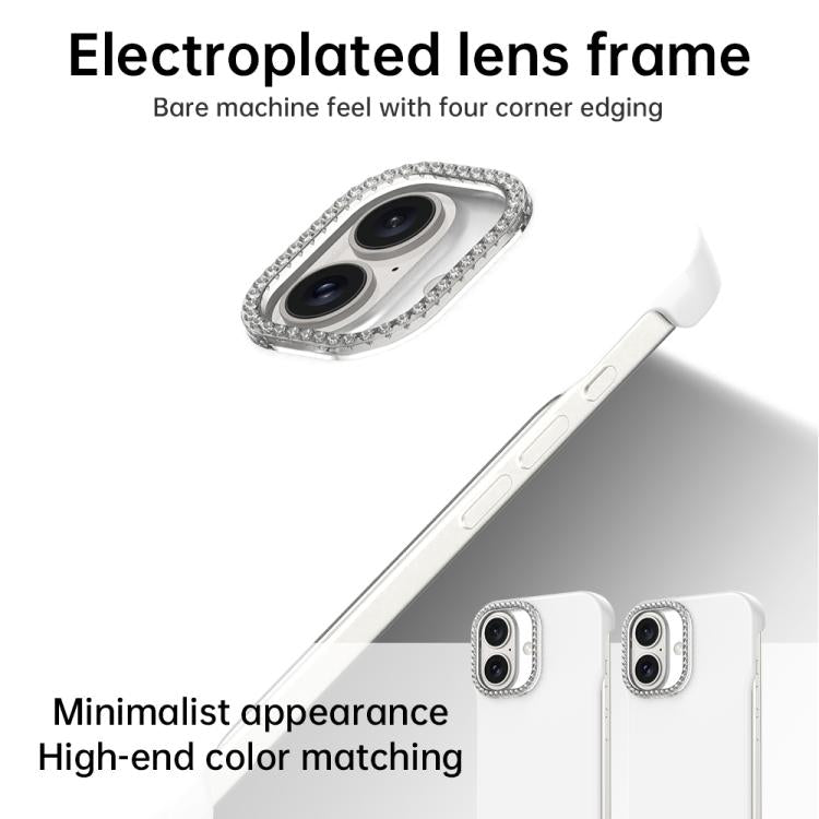 Candy Diamond Half-frame Frosted PC Hybrid TPU Phone Case, For iPhone 16 Plus, For iPhone 16, For iPhone 15 Pro Max