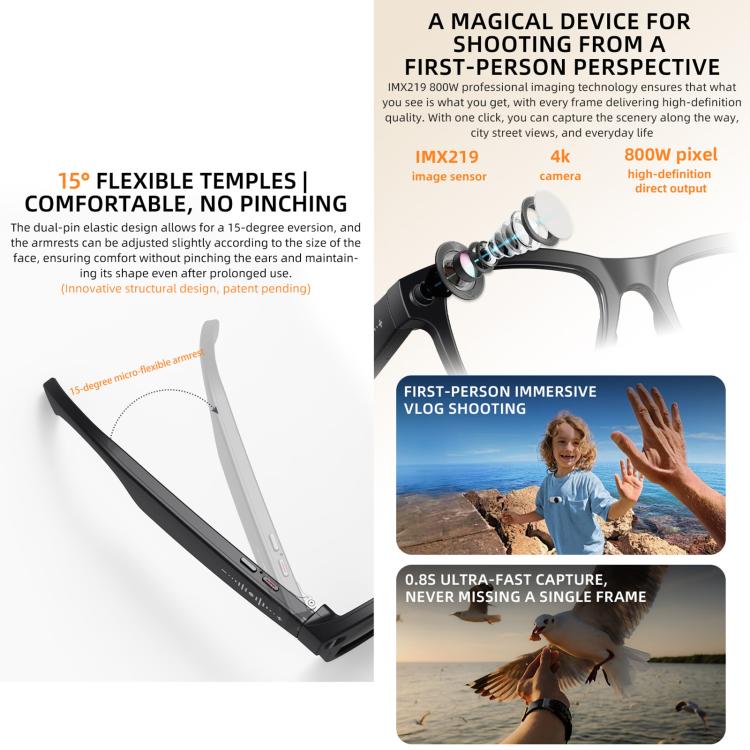 M02X Pro Max Smart AI Glasses with 8MP HD Camera, Video Recording WiFi Transmission Al Smart Voice Assistant, Sunglasses + Anti Blue Light Lens, Gradient Lenses