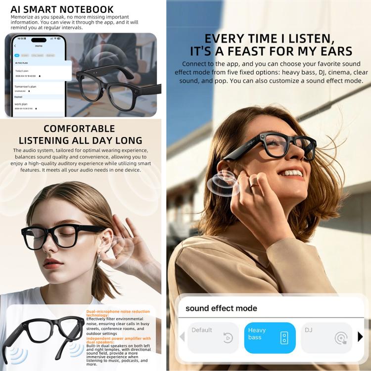 M02X Pro Max Smart AI Glasses with 8MP HD Camera, Video Recording WiFi Transmission Al Smart Voice Assistant, Sunglasses + Anti Blue Light Lens, Gradient Lenses