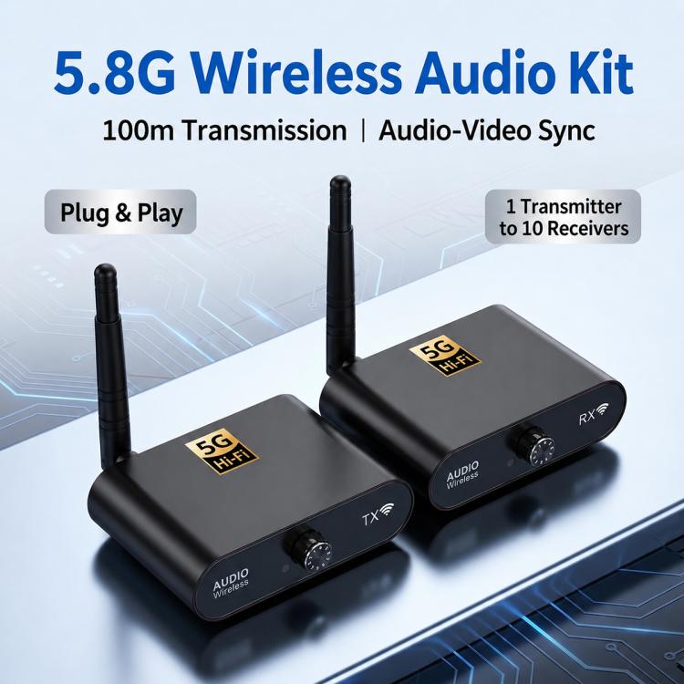 AU5810 5.8GHz Wireless Audio Transmitter and Receiver Kit, Support 100m Transmission