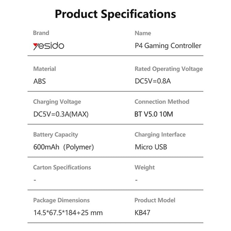 Yesido KB47 For PS4/PS3 Wireless Game Controller