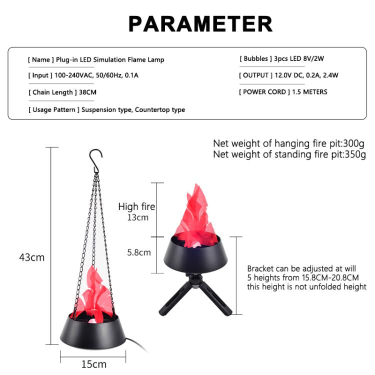 HZ-K01 Plug-in LED Simulated Flame Lamp Suspended / Desktop Use Design, US Plug, EU Plug, UK Plug