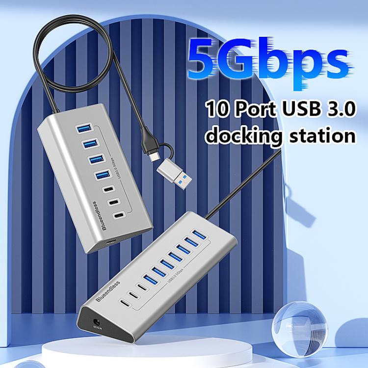 Blueendless Type-C / USB-C 2 in 1 Multifunctional HUB Docking Station US Plug, 7 Ports Hub, 10 Ports Hub