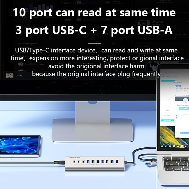 Blueendless Type-C / USB-C 2 in 1 Multifunctional HUB Docking Station US Plug, 7 Ports Hub, 10 Ports Hub