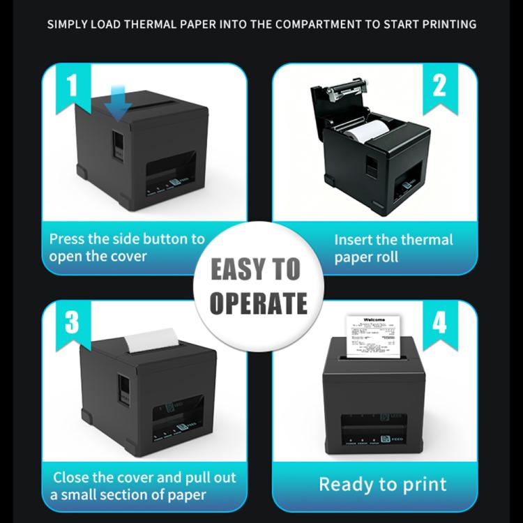POS-8390 80mm Thermal Receipt Printer, US Plug, UK Plug, EU Plug, AU Plug