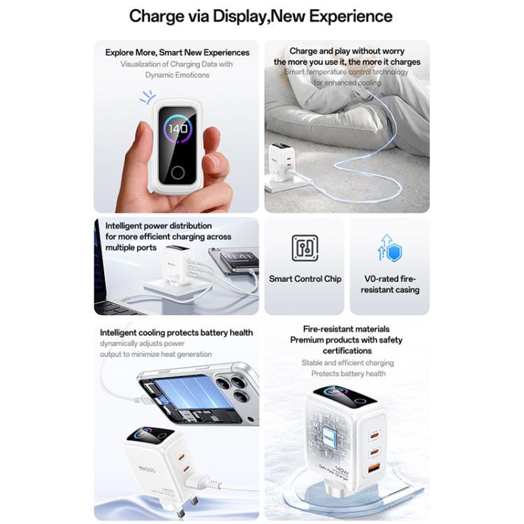 Yesido YC158 140W Dynamic Digital Display Charger, YC158 UK Plug
