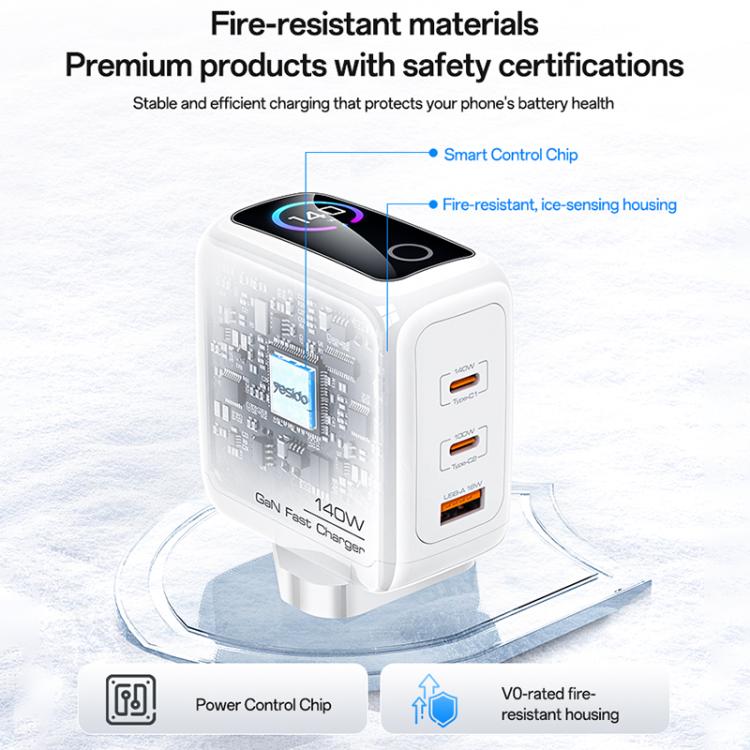 Yesido YC158 140W Dynamic Digital Display Charger, YC158 UK Plug