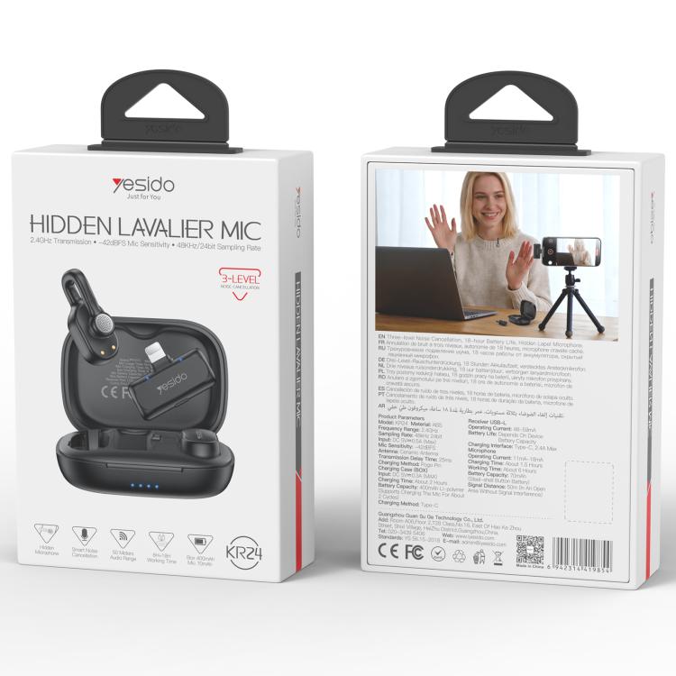 Yesido KR24 AI Noise Reduction Lavalier Microphone with 8 Pin Receiver, KR24