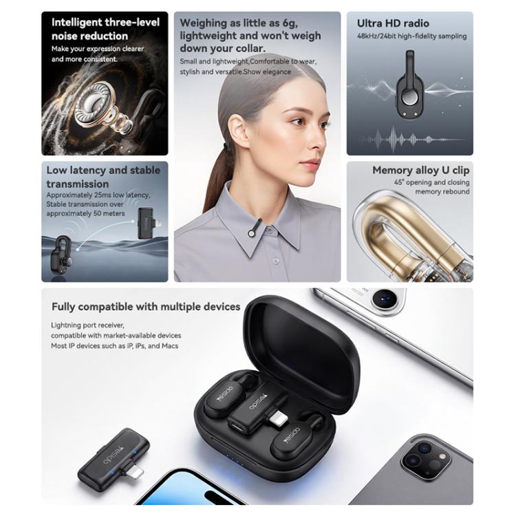Yesido KR24 AI Noise Reduction Lavalier Microphone with 8 Pin Receiver, KR24