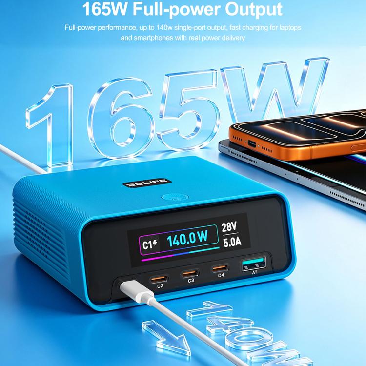 RELIFE Q8 165W GaN Intelligent Multi-Port Digital Display Charger, EU Plug, AU Plug, UK Plug, US Plug