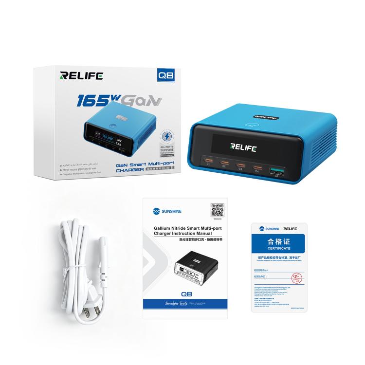 RELIFE Q8 165W GaN Intelligent Multi-Port Digital Display Charger, EU Plug, AU Plug, UK Plug, US Plug