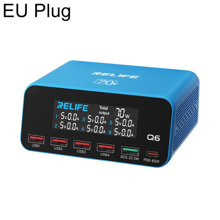 RELIFE Q6 70W Intelligent Multi-Port Digital Display Charger, EU Plug, AU Plug, UK Plug, US Plug