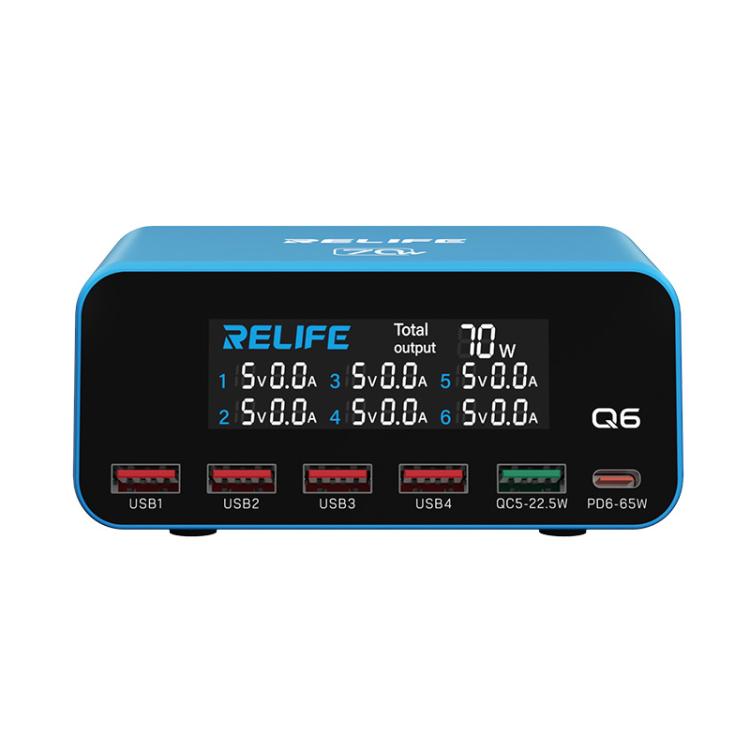 RELIFE Q6 70W Intelligent Multi-Port Digital Display Charger, EU Plug, AU Plug, UK Plug, US Plug