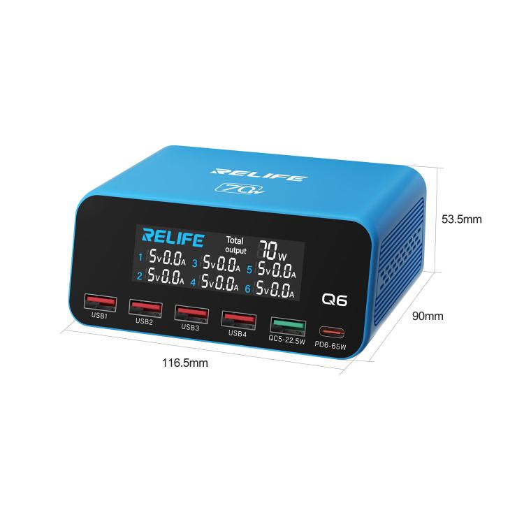 RELIFE Q6 70W Intelligent Multi-Port Digital Display Charger, EU Plug, AU Plug, UK Plug, US Plug