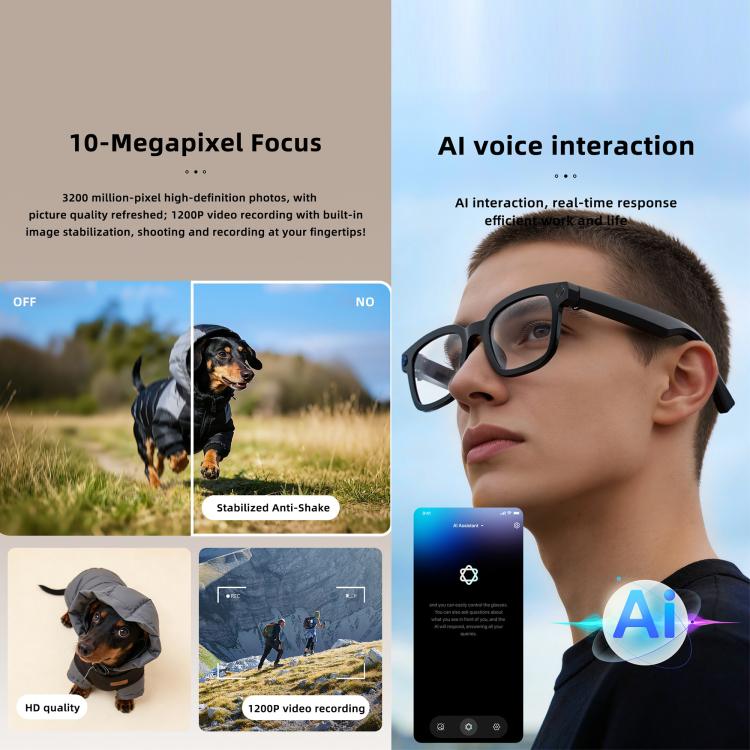 V03 Pro Smart AI Glasses with 8MP HD Camera, Video Recording WiFi Transmission, Al Smart Voice Assistant, Anti Blue Light Lens, Sunglasses