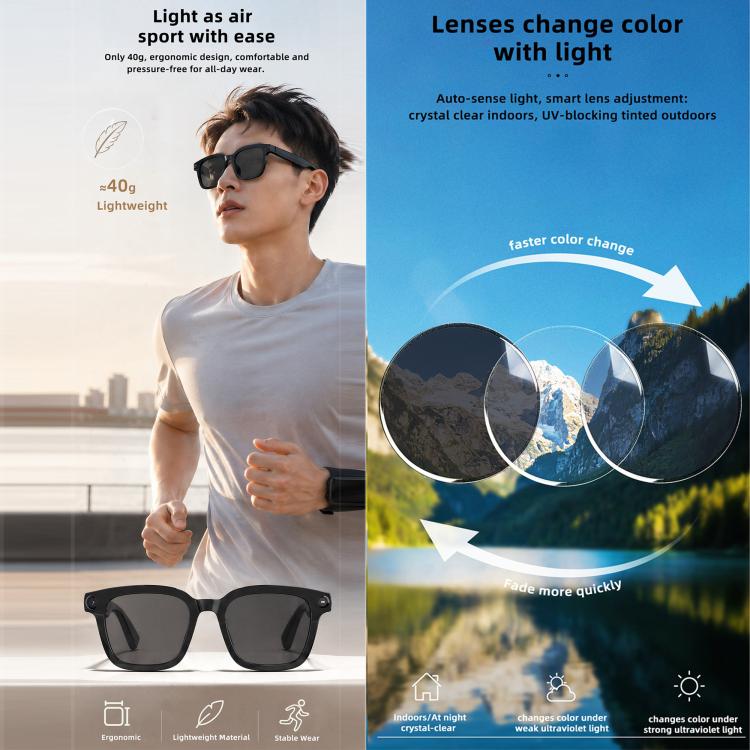 V03 Pro Smart AI Glasses with 8MP HD Camera, Video Recording WiFi Transmission, Al Smart Voice Assistant, Anti Blue Light Lens, Sunglasses