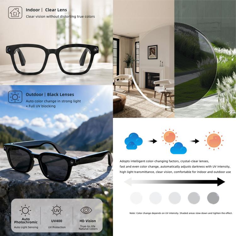 V03 Pro Smart AI Glasses with 8MP HD Camera, Video Recording WiFi Transmission, Al Smart Voice Assistant, Anti Blue Light Lens, Sunglasses