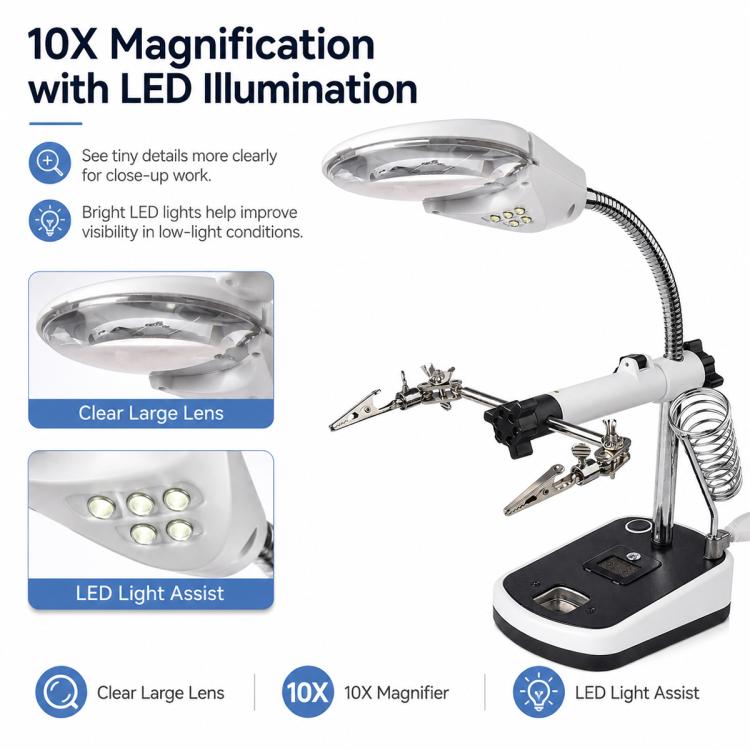16090C Desktop Multifunctional Electric Iron Soldering Repair Magnifying Glass with LED Light, EU Plug, US Plug