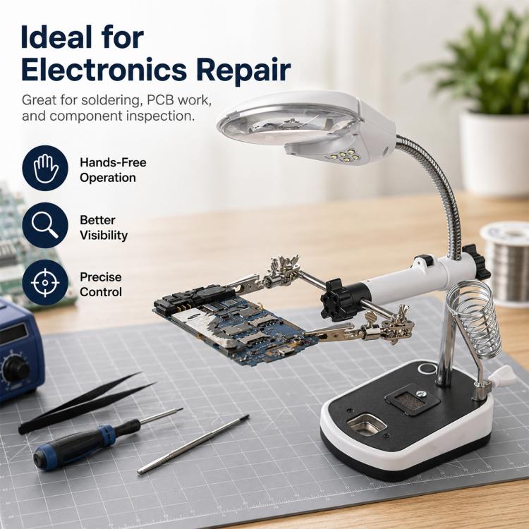16090C Desktop Multifunctional Electric Iron Soldering Repair Magnifying Glass with LED Light, EU Plug, US Plug