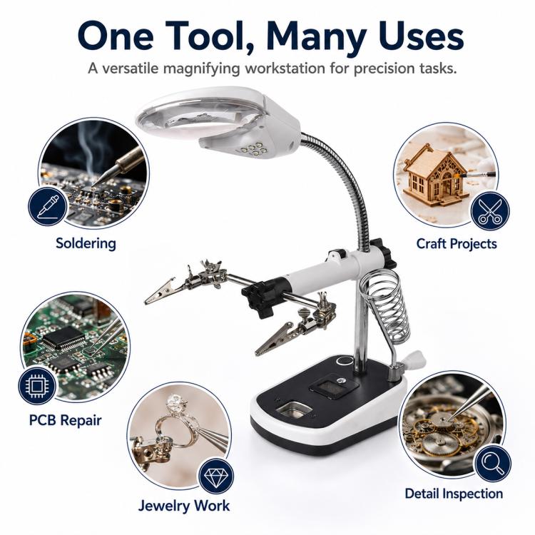 16090C Desktop Multifunctional Electric Iron Soldering Repair Magnifying Glass with LED Light, EU Plug, US Plug