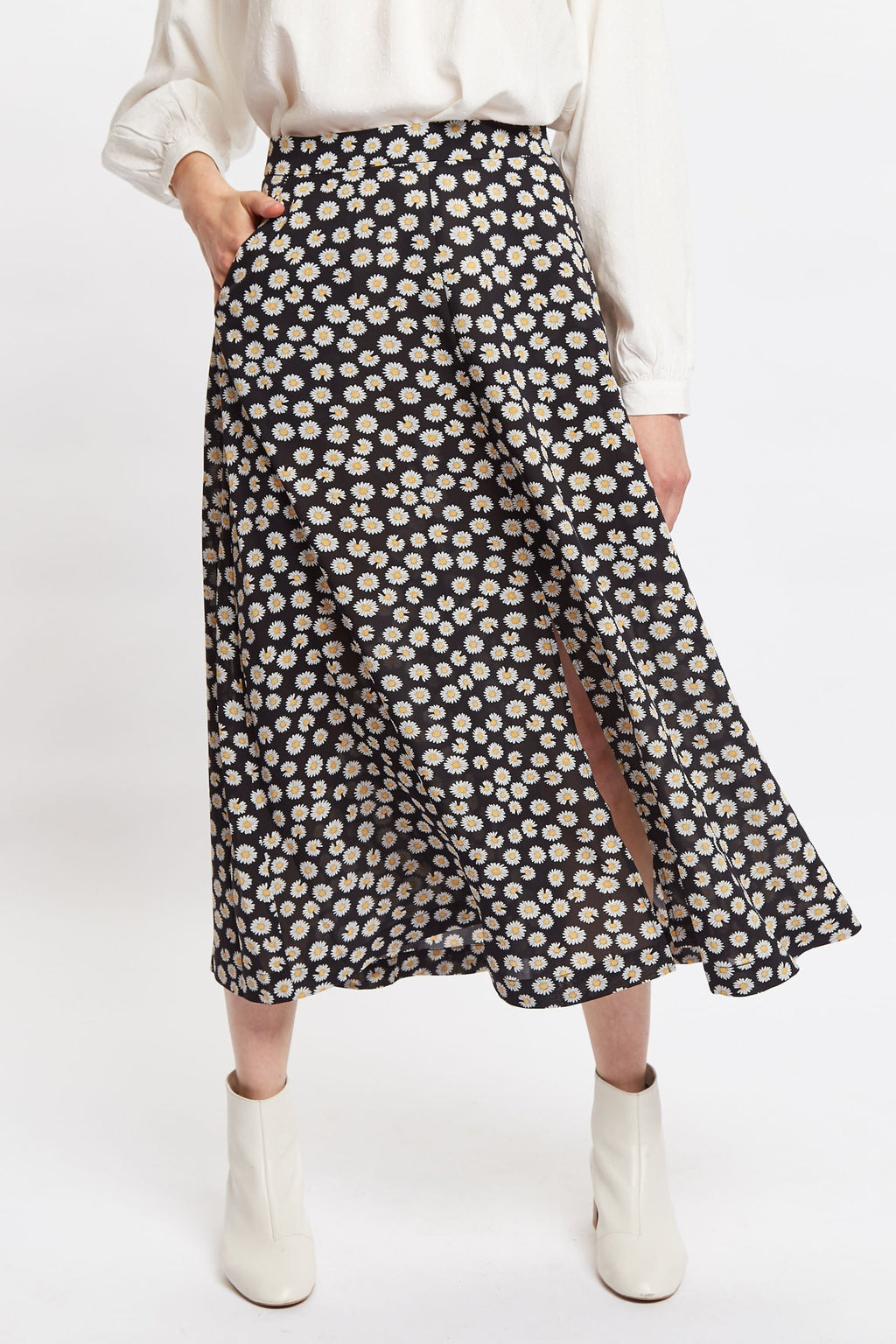 Louche Edie Daisy Dancer Midi Skirt - Black