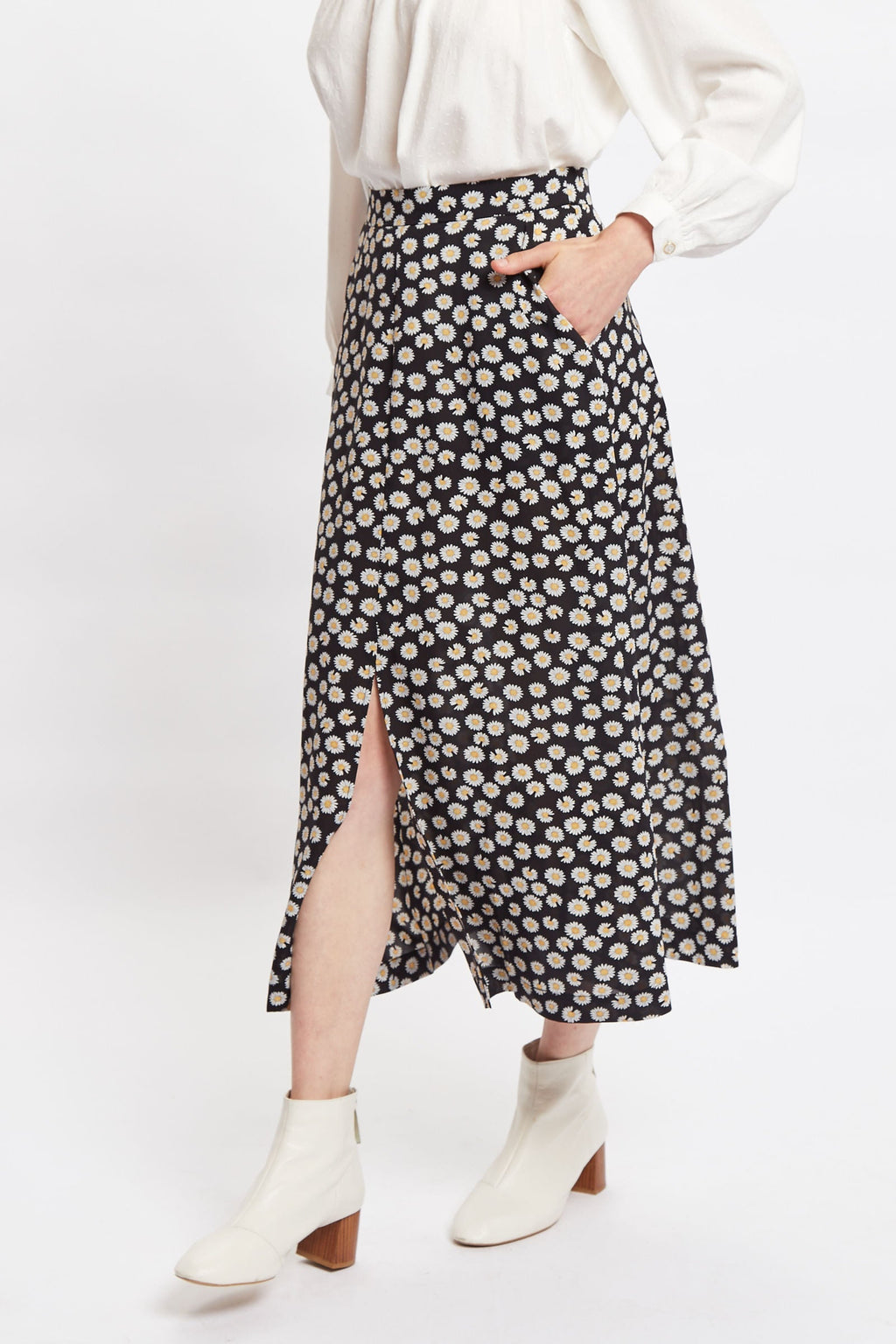 Louche Edie Daisy Dancer Midi Skirt - Black