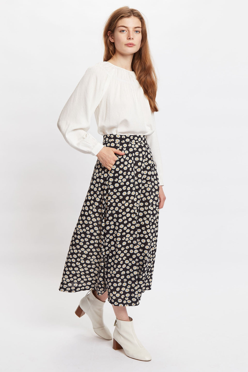 Louche Edie Daisy Dancer Midi Skirt - Black