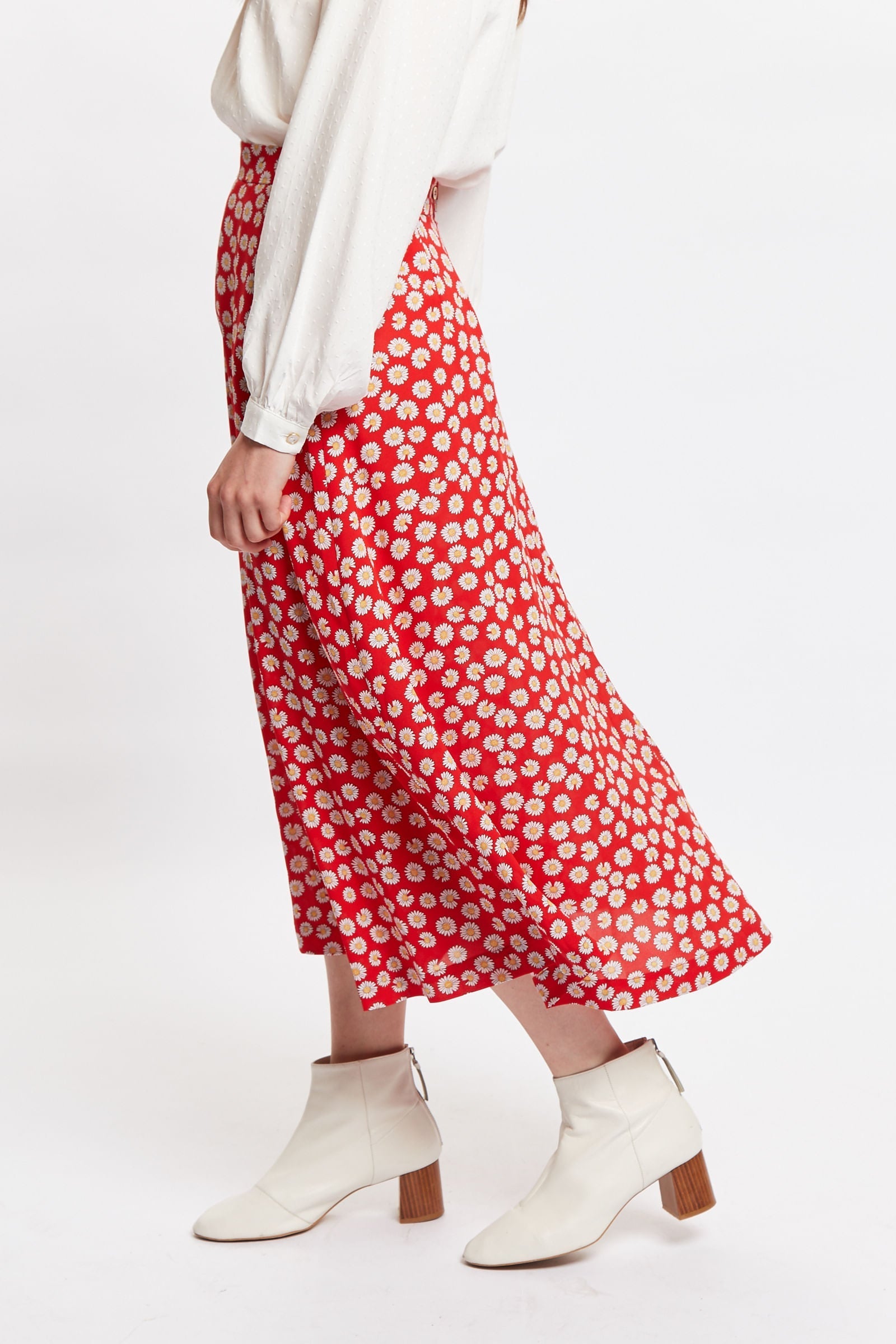 Louche Edie Daisy Dancer Midi Skirt - Red