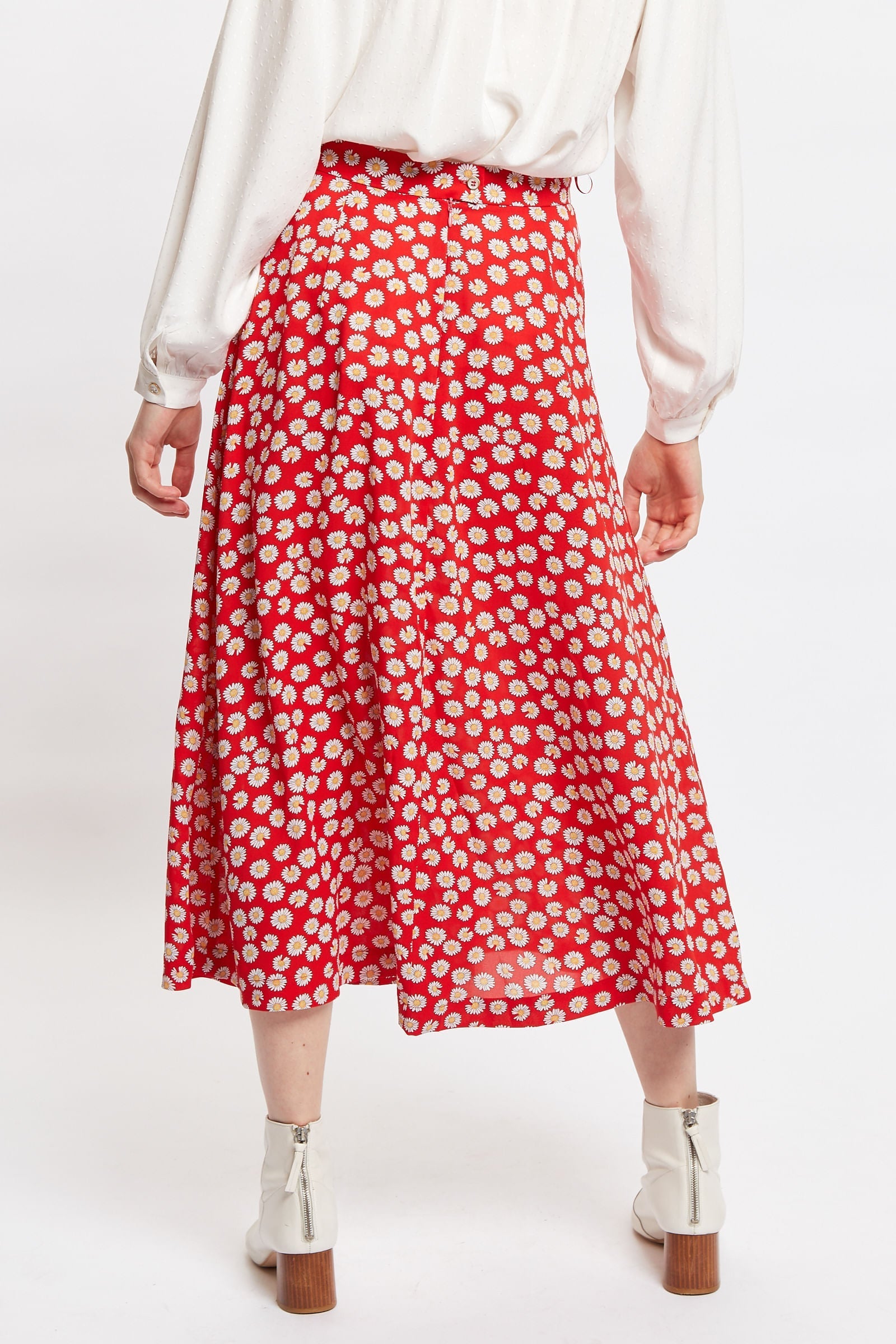 Louche Edie Daisy Dancer Midi Skirt - Red