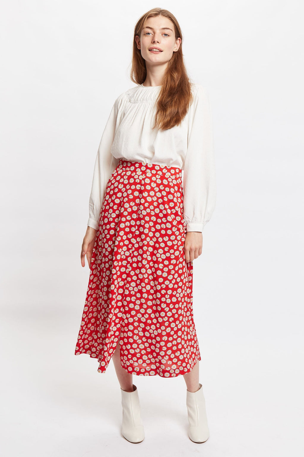 Louche Edie Daisy Dancer Midi Skirt - Red