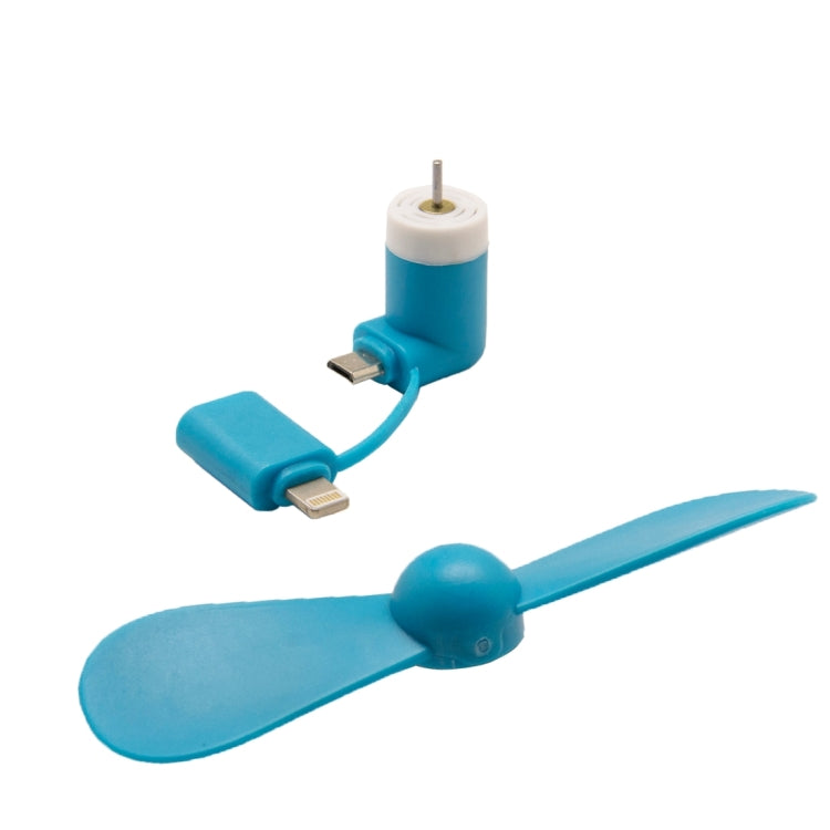 Fashion 8pin & Micro USB Ports Mini Fan with Two Leaves, For Mobile Phone with OTG Function & 8pin & Micro USB Ports(Blue)