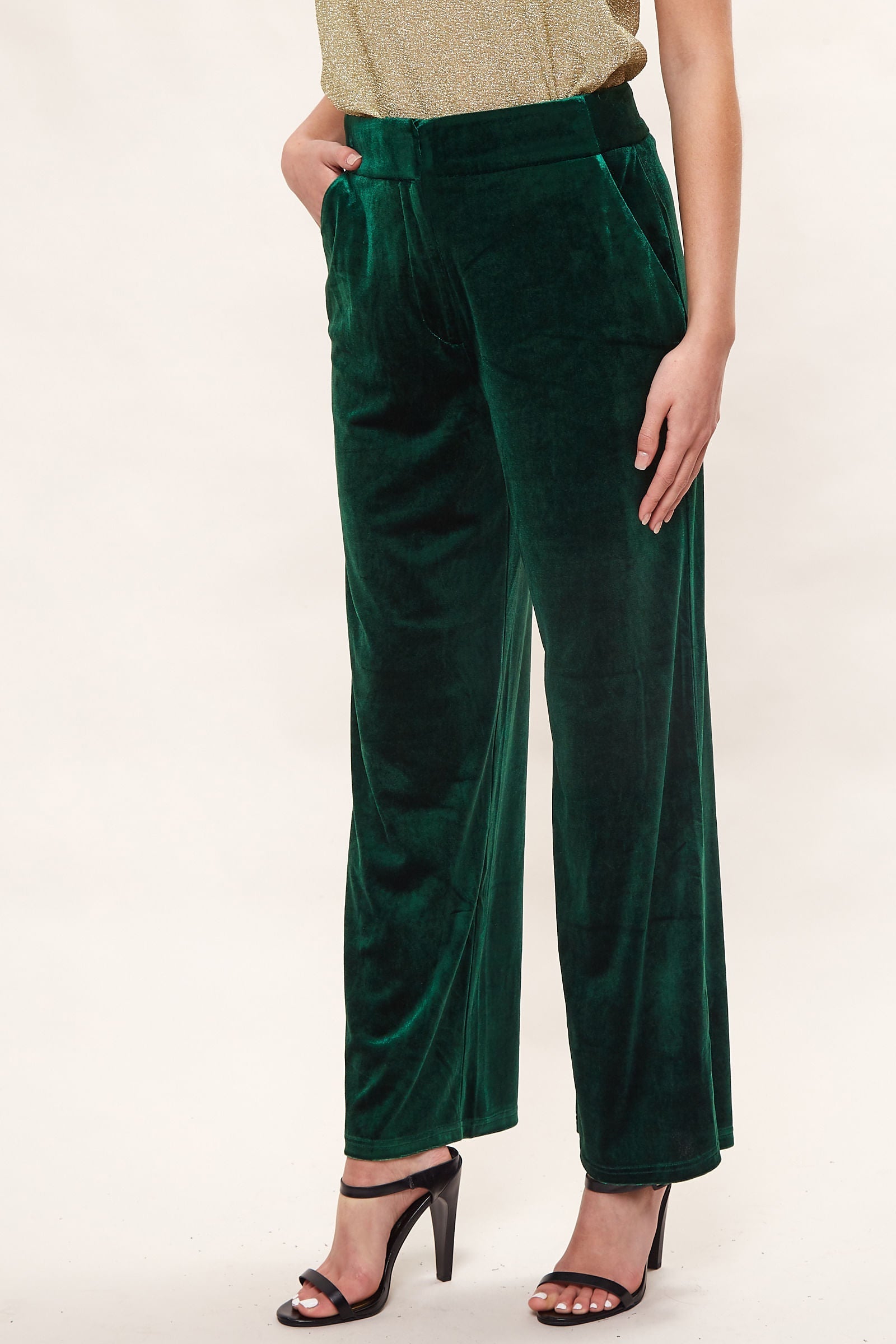 Elina Velvet Straight Leg Trouser - Green